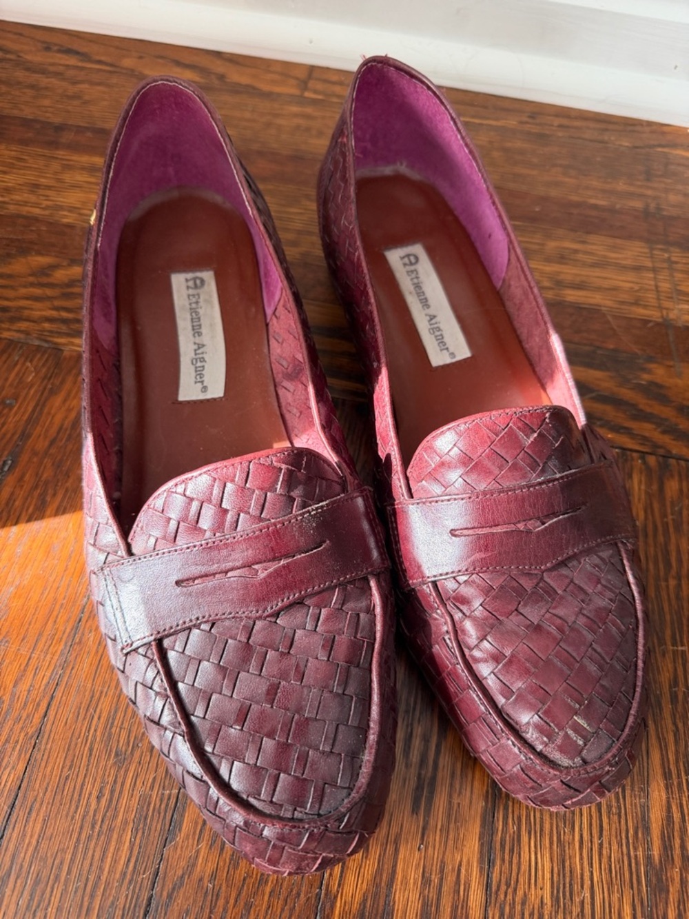 Etienne Aigner Women's Woven Leather Loafers in Wine